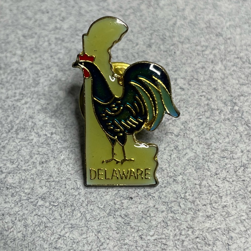 Delaware State Shape Green Enamel Pin Rooster Or Chicken